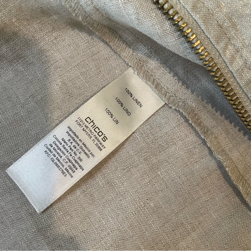 Chico’s Linen Metallic Gold Zip Up Front Jacket Size 3 / XL / 16 - Picture 15 of 16